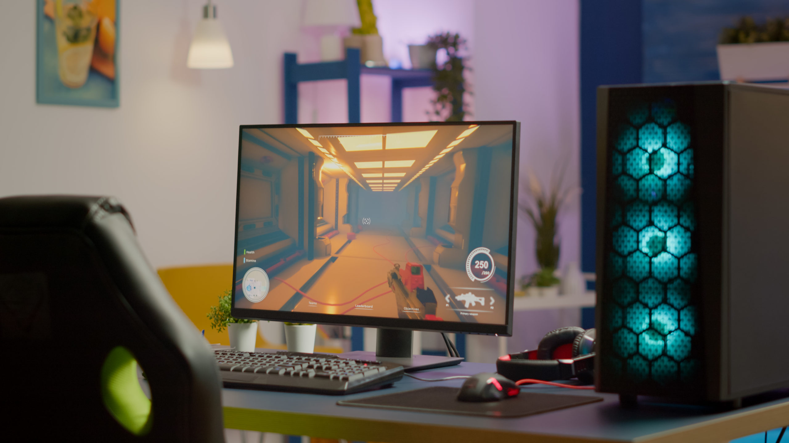 Gaming room no people in equiped with RGB powerful pc